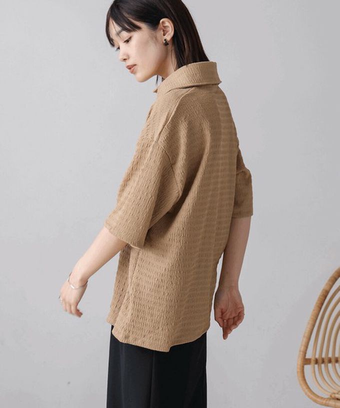 日本 Bab - 精緻紋理都會感五分袖上衣-黃