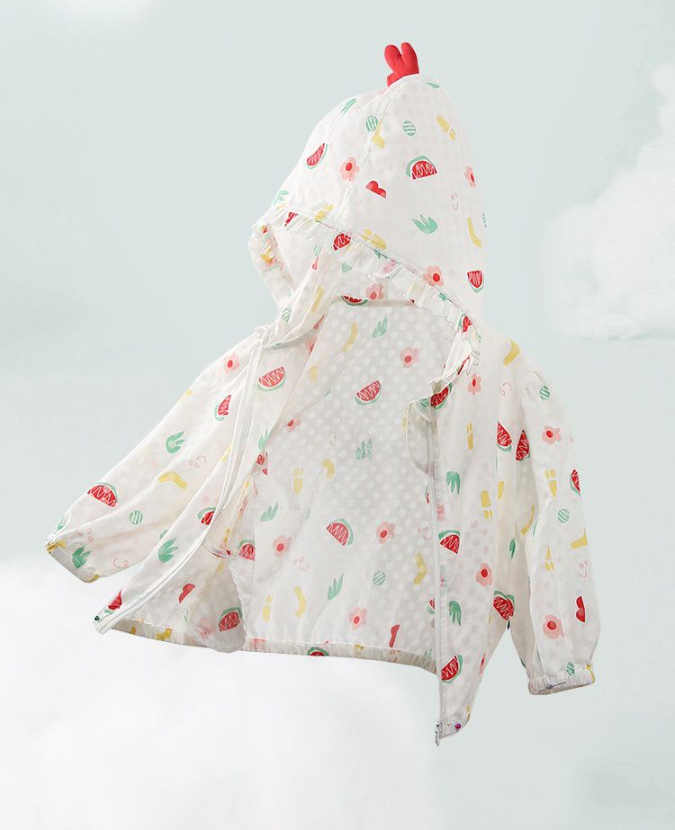 輕薄防風連帽外套-西瓜樂園-白色