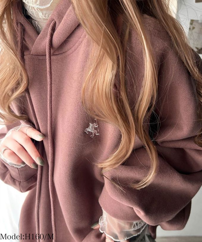 日本 Classical Elf - 簡約刺繡logo裏起毛帽T-煙燻粉