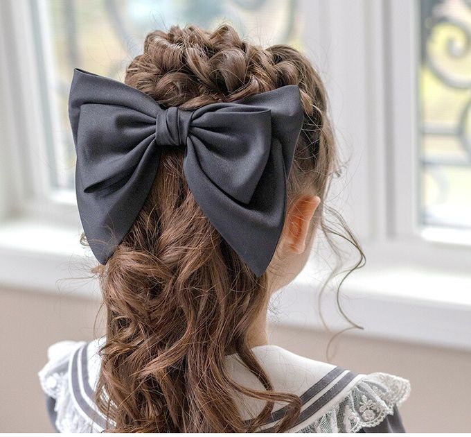 日本 Catherine Cottage - 夢幻光澤蝴蝶結緞帶髮夾-黑