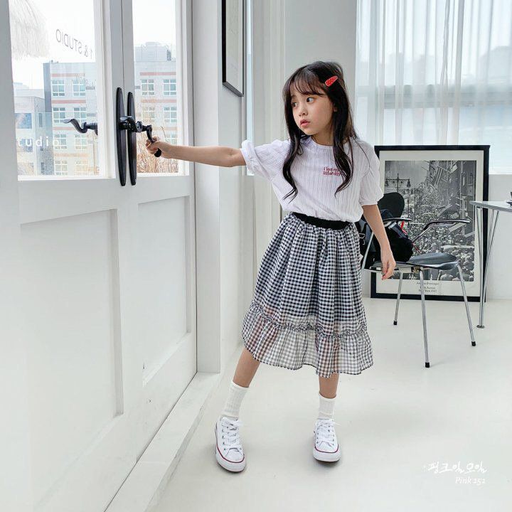 韓國 PINK151 - 格紋雪紡半長裙-淡紫