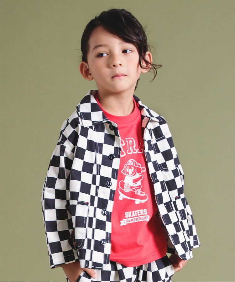 日本 BREEZE - 美式帥氣翻領夾克/薄外套-格紋-黑白