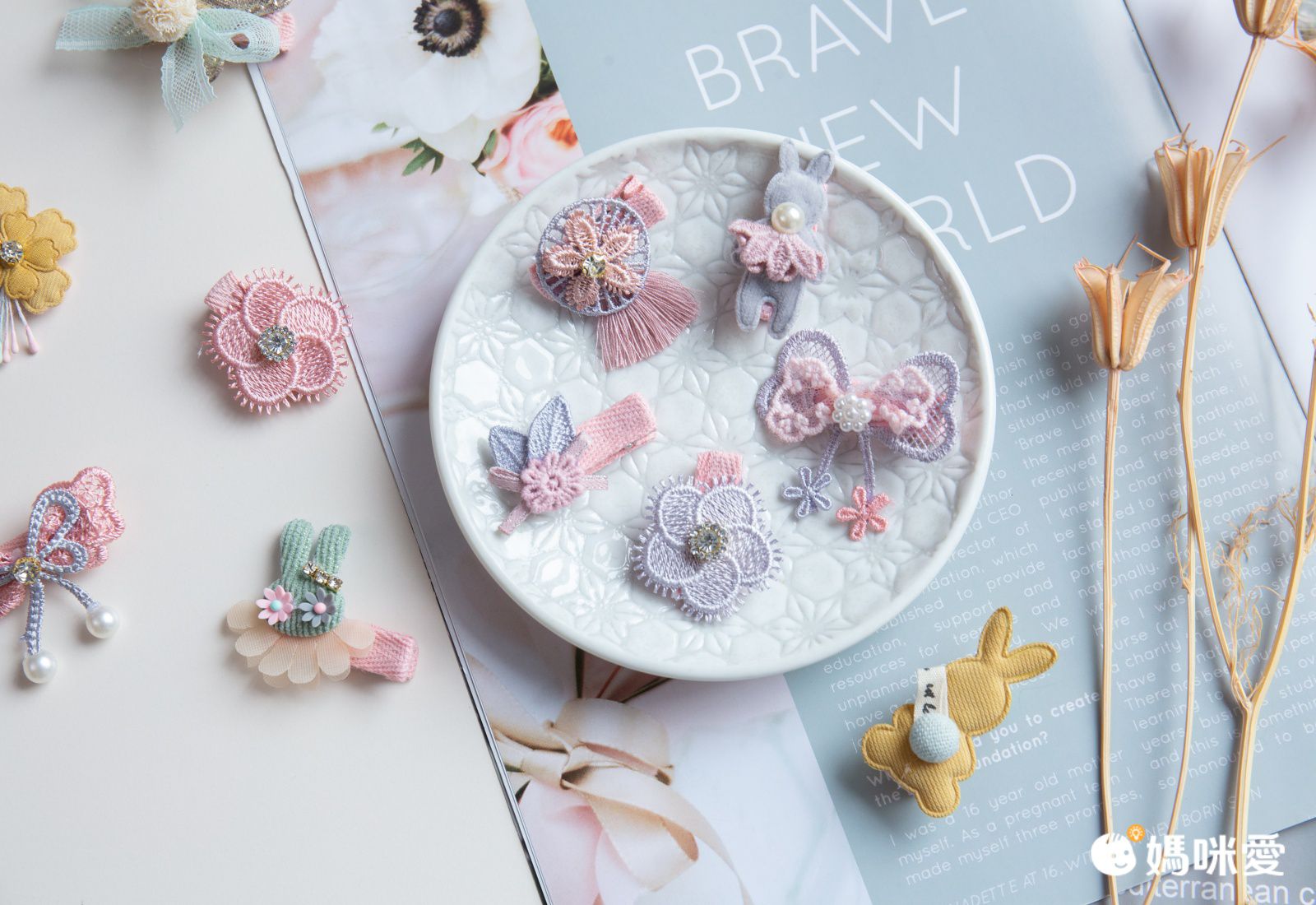 手工拼布蕾絲髮夾-捕夢網 (一組5入)