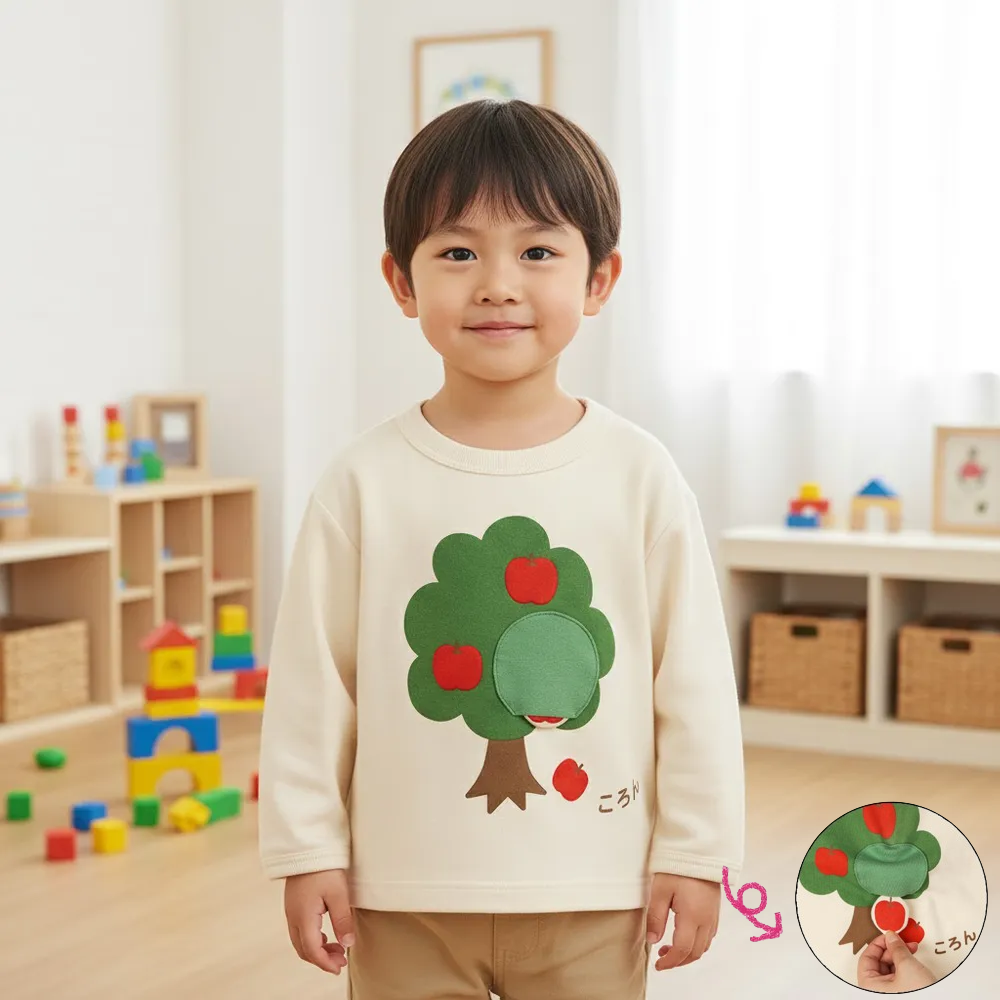 長袖休閒上衣-趣味造型-米白色