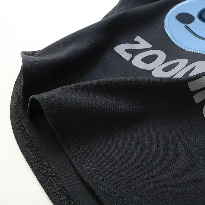 日本 ZOOLAND - 丹寧風小熊長袖上衣-假二件袖-炭黑