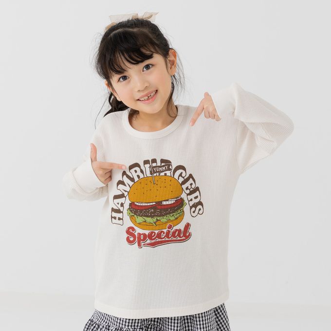 日本 Chil2 - 華夫格舒適薄長袖上衣-特製漢堡-奶白