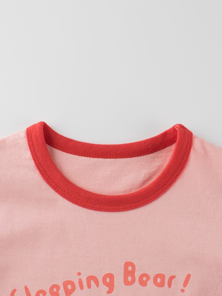 純棉圓領薄長袖上衣-懶懶熊貓-粉色