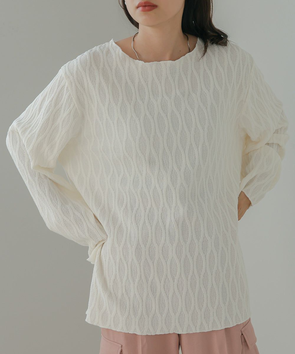 日本 Bab - 質感波紋薄長袖上衣-黑