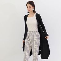 Yukié - 莫代爾雙口袋長版防曬外套/罩衫-黑色 (F)