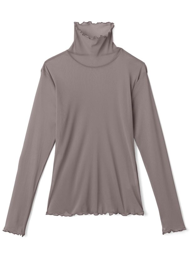 日本 GRL - 聯名款 透膚捲邊長袖內搭/上衣-開心果綠