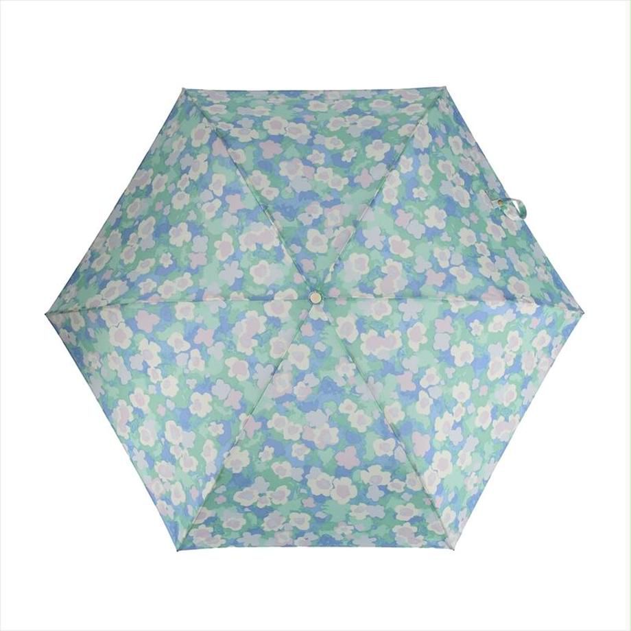 日本 nifty colors - 抗UV輕量 晴雨兩用折疊傘-春日綻放-藍綠 (直徑88cm/158g)
