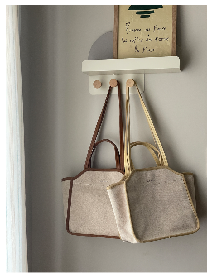 韓國 THEALLY - (附小袋)質挺帆布方包手提/肩背包-焦糖咖 (中)