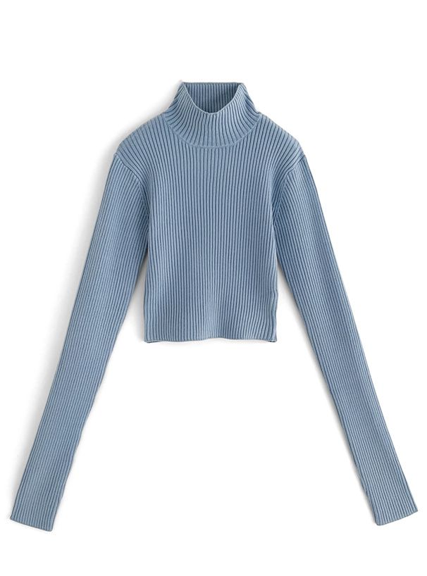 日本 GRL - 高領露指酷甜短針織上衣-黑