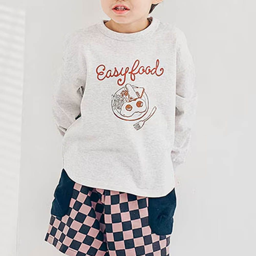 7days 天竺棉印花長袖上衣-美式早餐-淺灰