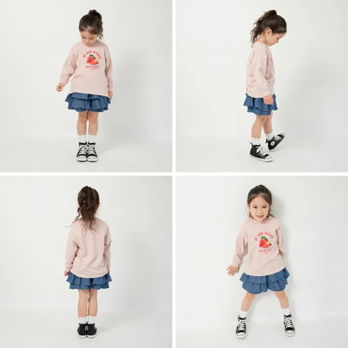 日本 BRANSHES - 100%棉 美味季節印花長袖上衣-草莓點心-白