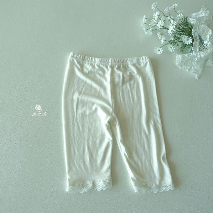 韓國 Jmsnail - 鬆緊腰蕾絲花邊裝飾內搭褲-麻灰