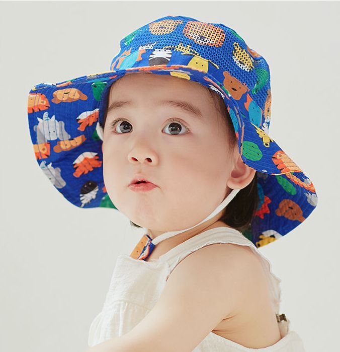 兒童透氣遮陽帽/漁夫帽-英文字怪物-白色