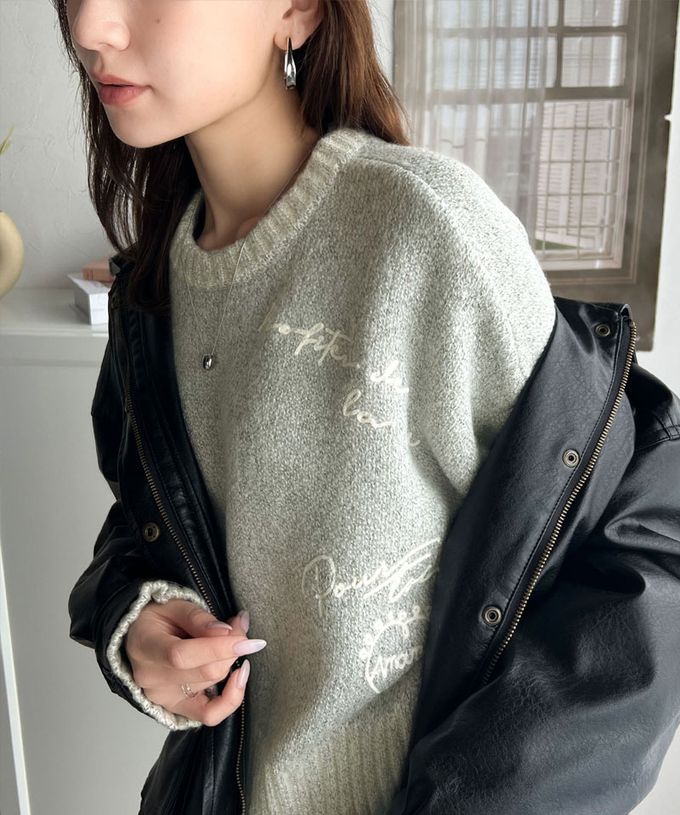 日本 Classical Elf - 英文刺繡時尚配色羅紋毛衣-黑