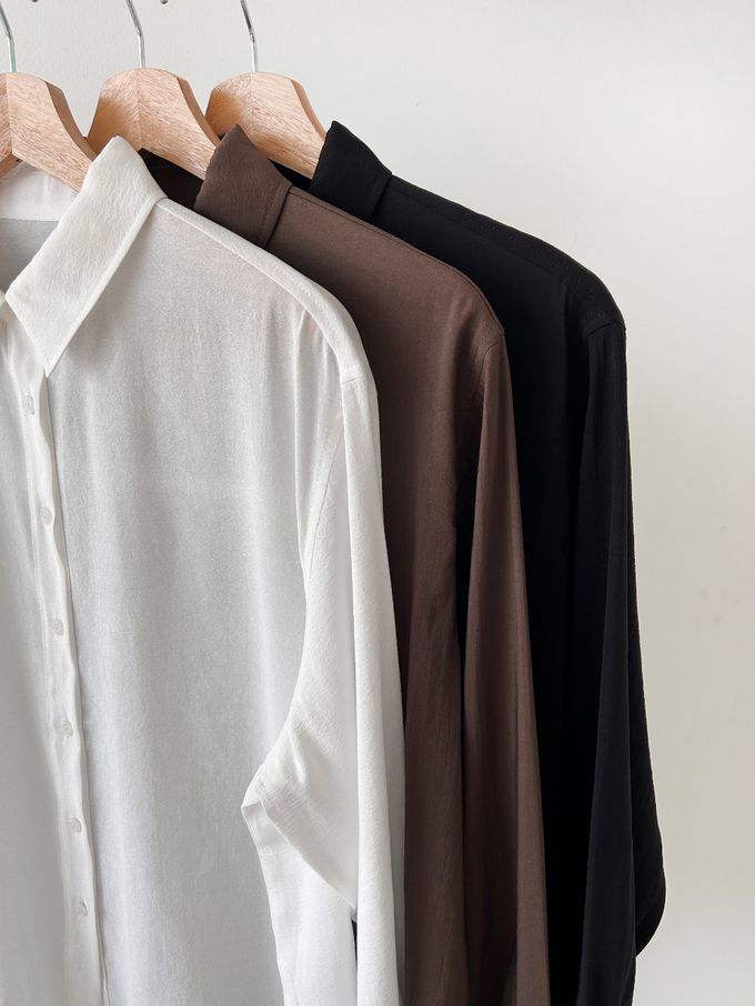 韓國女裝連線 - 質感薄透長袖翻領襯衫-白 (FREE)