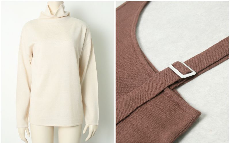 日本女裝代購 - 斜肩背心X套頭長T兩件組-黑 (M(Free size))