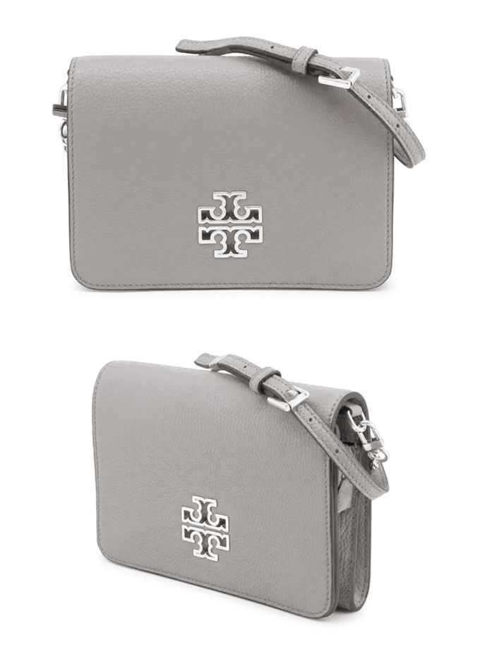TORY BURCH - 雙TLOGO皮革斜背包-灰