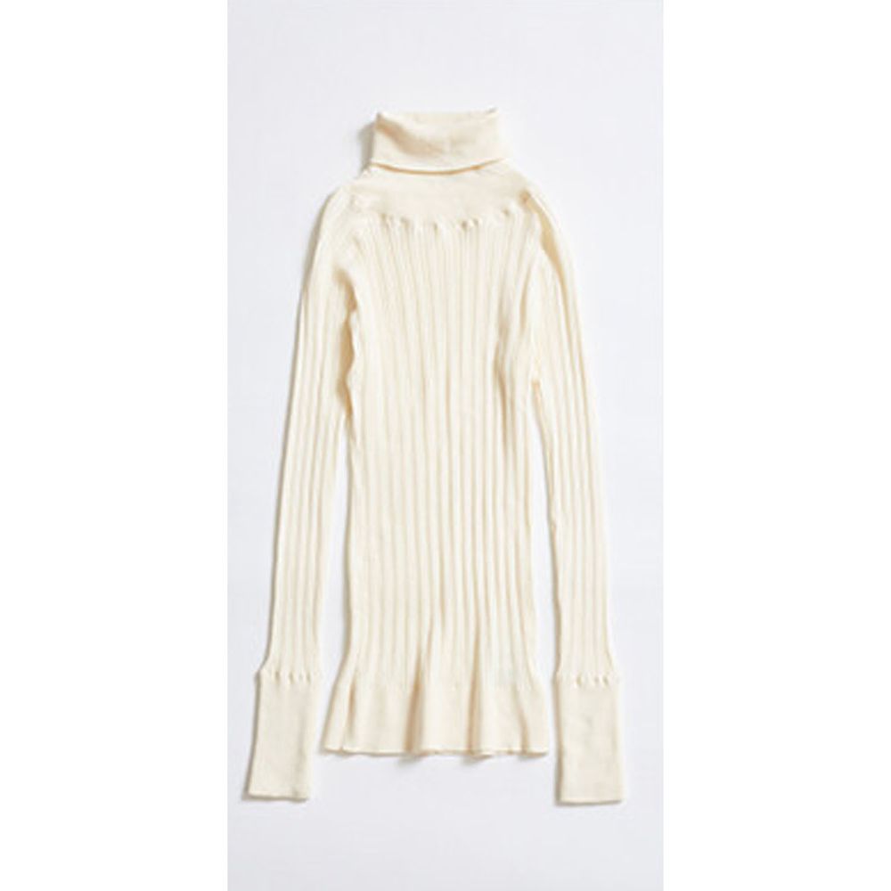日本 OMNES - [定番]純棉彈性羅紋針織上衣-高領-米-1250