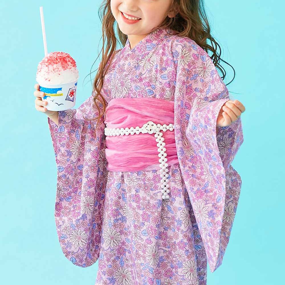 純棉方便穿套頭式夏日夢幻浴衣(2件組)-繁花錦簇-粉紅