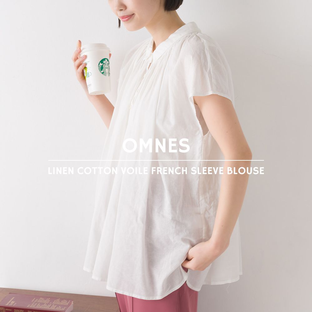 日本 OMNES - 微透膚棉麻涼爽短袖上衣-深灰