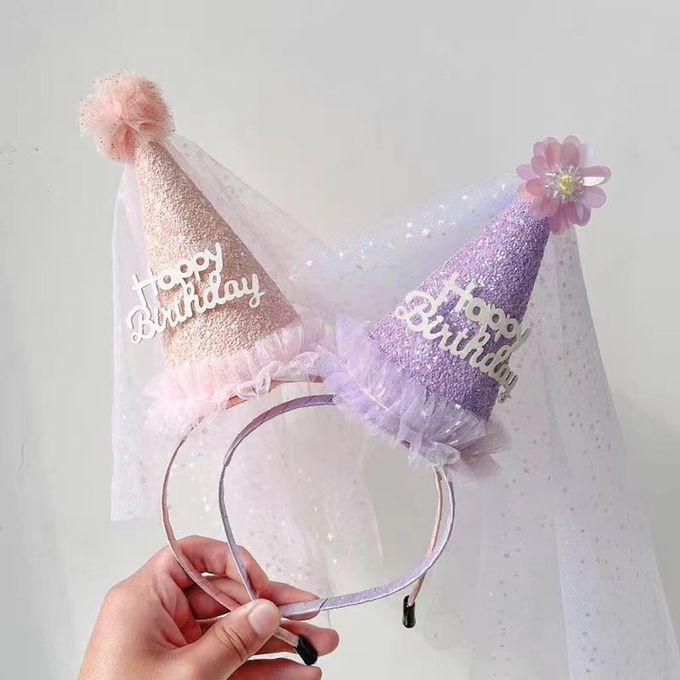 閃粉公主風頭紗生日帽髮箍