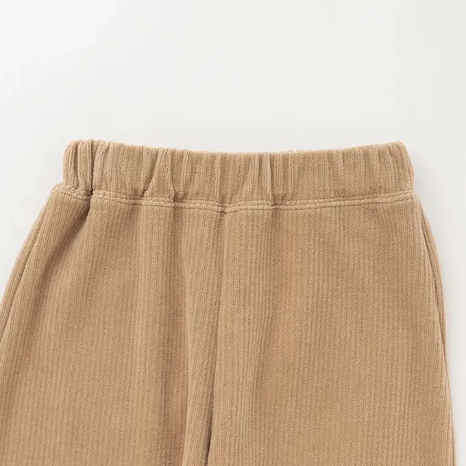 日本 b-ROOM - 柔軟寬鬆織燈芯絨長褲-卡其