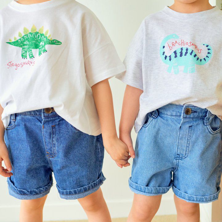 韓國 Hanab - 恐龍純棉T-淺灰