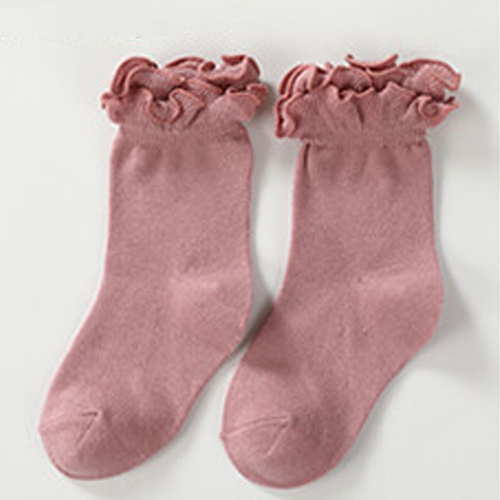日本 Maison de Ravi - 純色木耳邊小淑女短襪-玫瑰粉