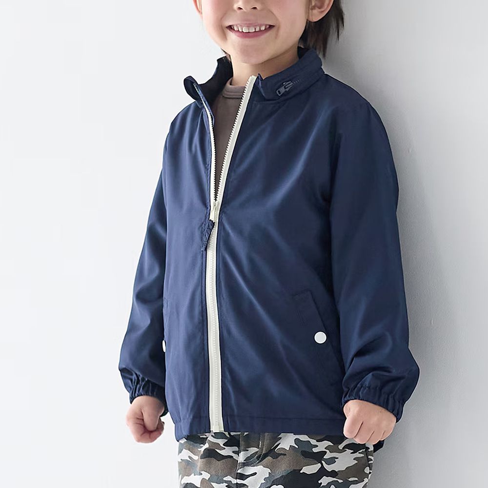 GITA 內裡純棉連帽防風外套(帽可收納)-深海藍