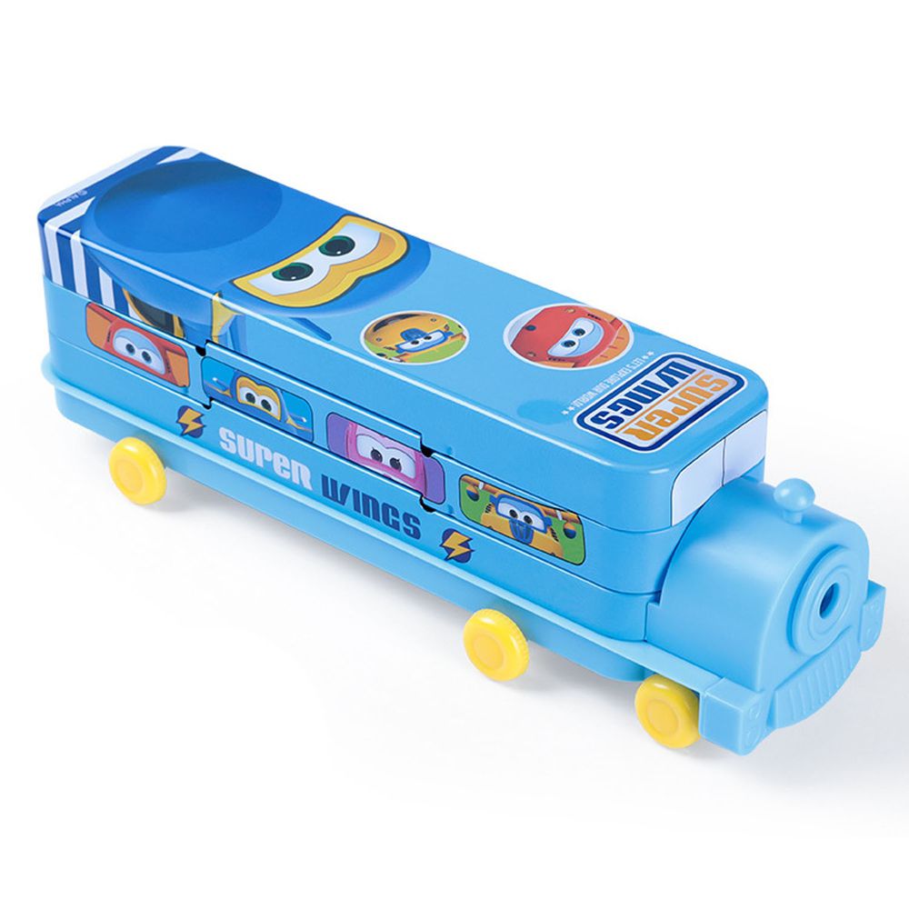 立體雙層火車鉛筆盒-卡通人物superwings-淺藍