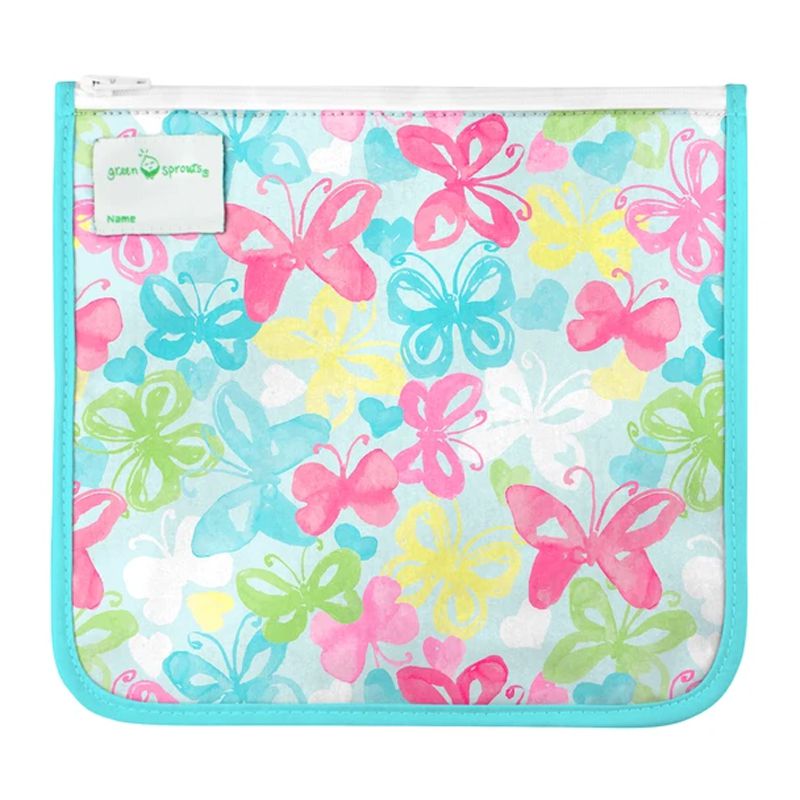 美國 green sprouts - 小綠芽可攜式、具保溫功能食物袋/零食袋與/三明治袋/小物收納袋 (可放三明治/食物/固齒器/奶嘴) 兩入組-蝴蝶甜心