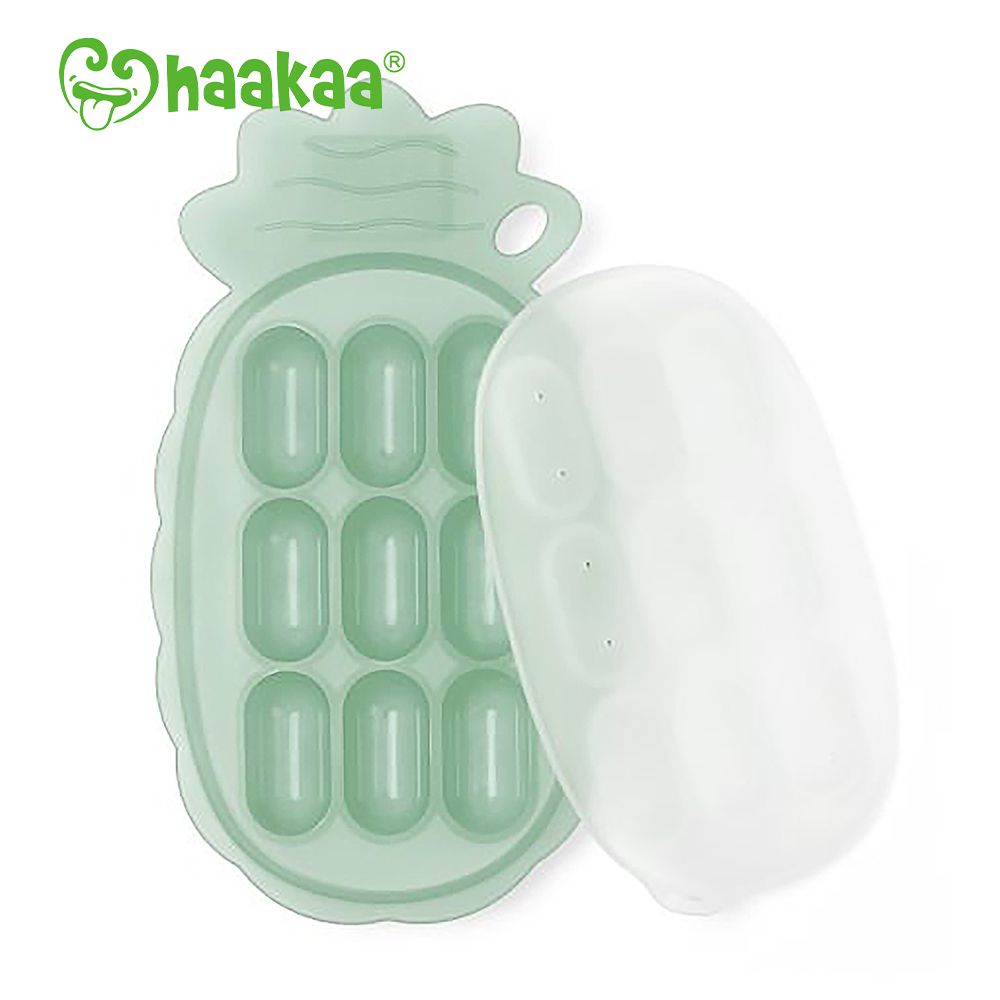 紐西蘭 HaaKaa - 鳳梨矽膠輔食模具 (帶標籤槽)-墨綠色-9格x10mL