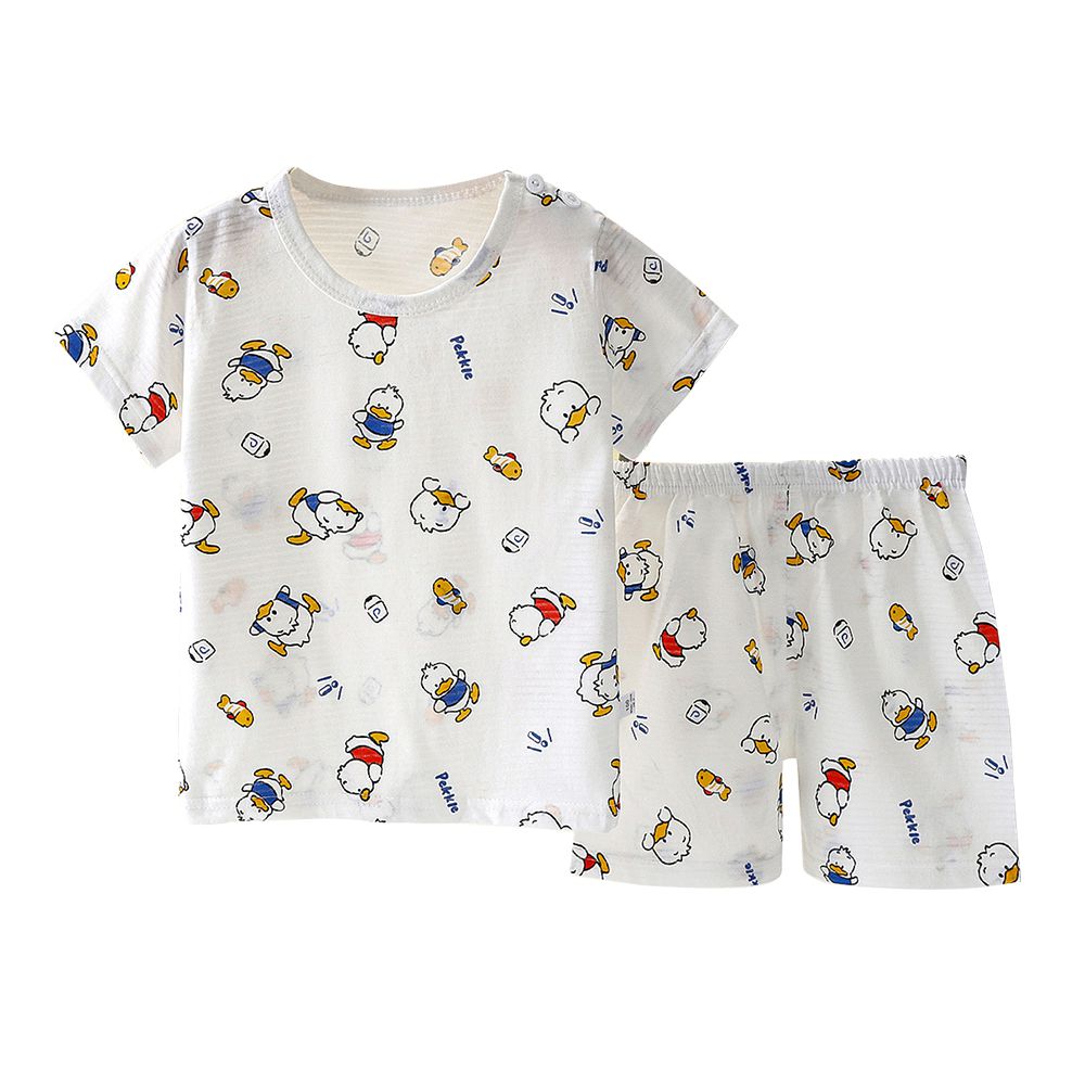兒童短袖上衣+短褲套裝組 極薄純棉寶寶短袖上衣 寶寶短褲-舞蹈鴨