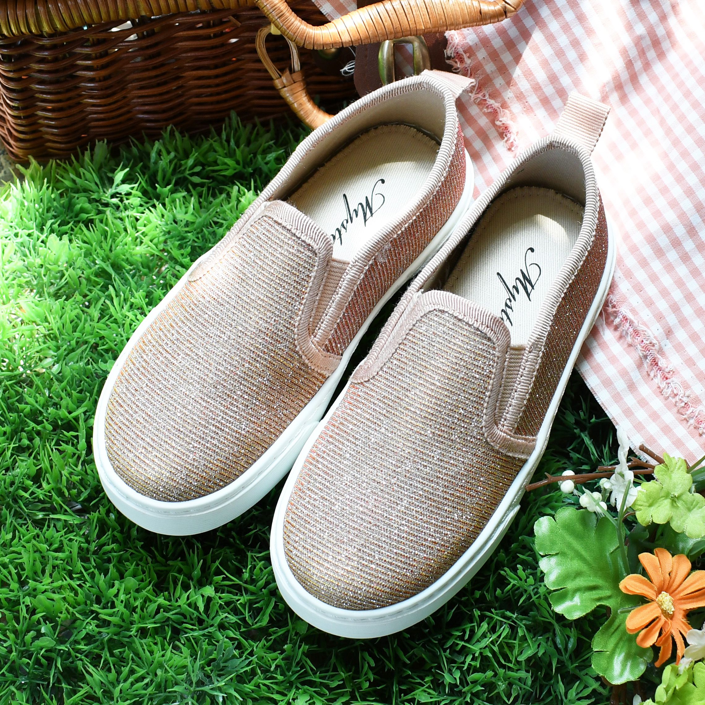 MYSTOCK - 舒適厚底休閒童鞋-GOLD+PINK