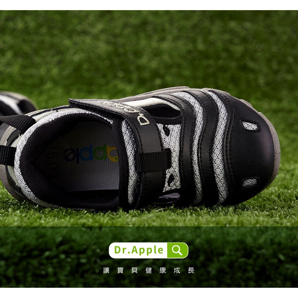 Dr. Apple - 機能童鞋-淘氣繽紛斑馬休閒涼鞋-黑