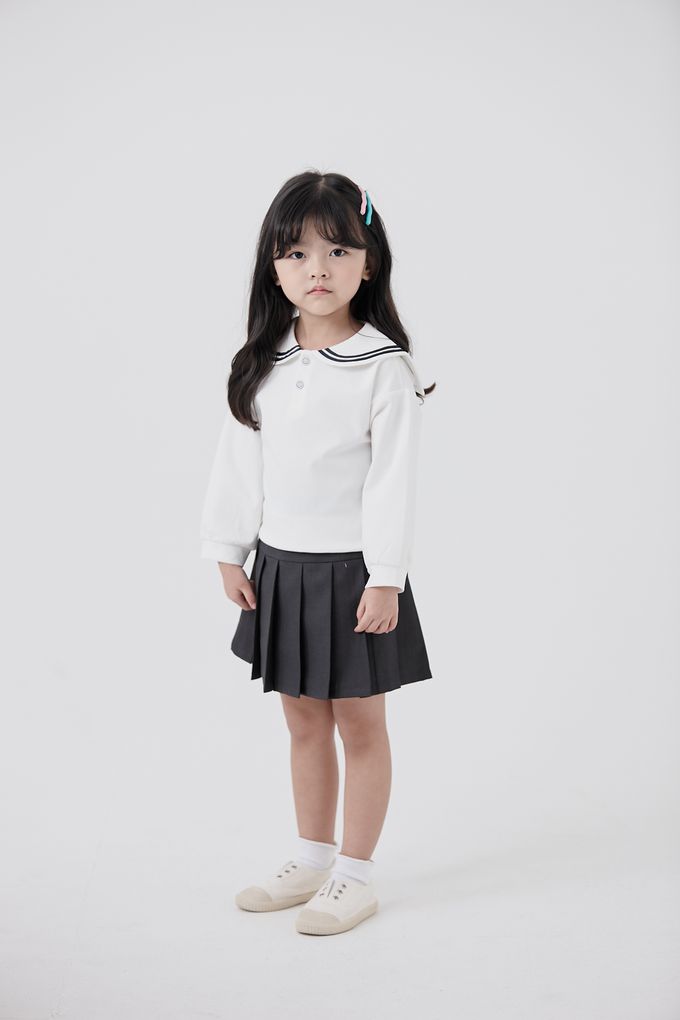 韓國 Coco Bang - 水手翻領鈕釦點綴長袖上衣-深藍