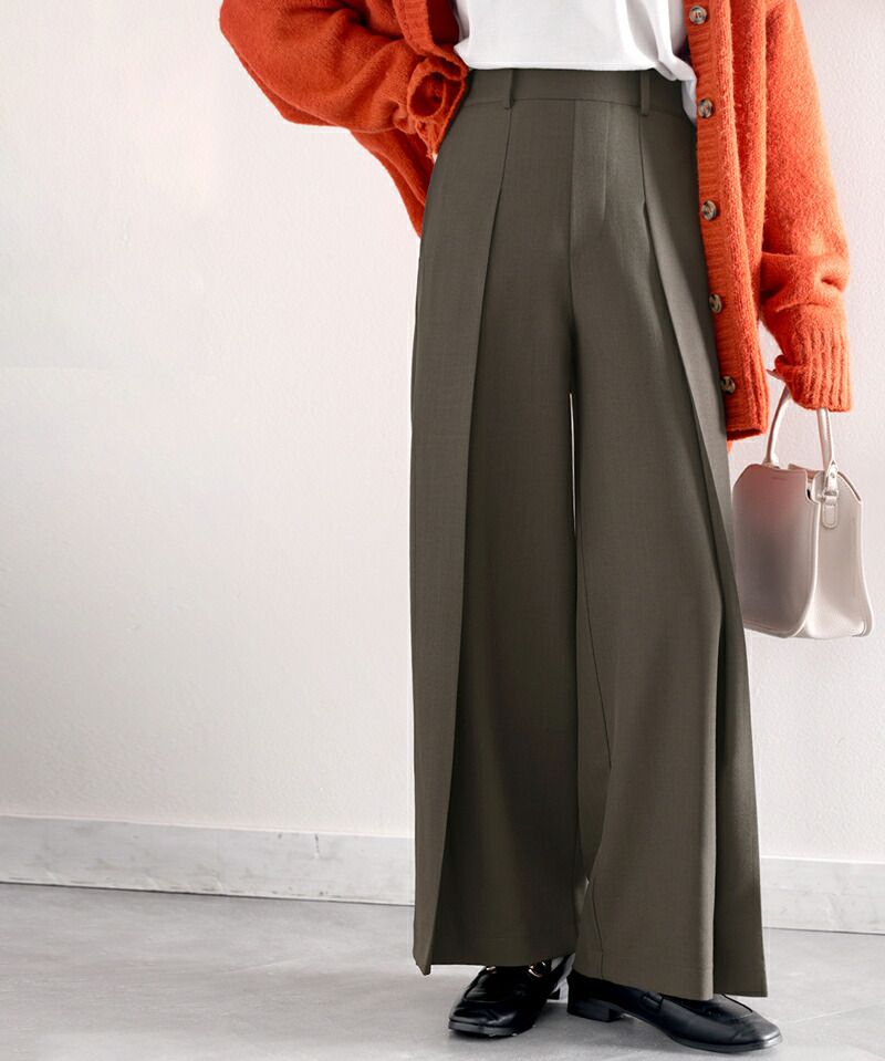 日本 Classical Elf - 修身垂墜感打褶寬褲-咖啡