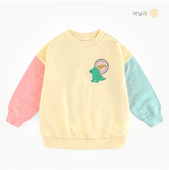 韓國 milk mile - 恐龍印花圓領長袖套裝-香草黃