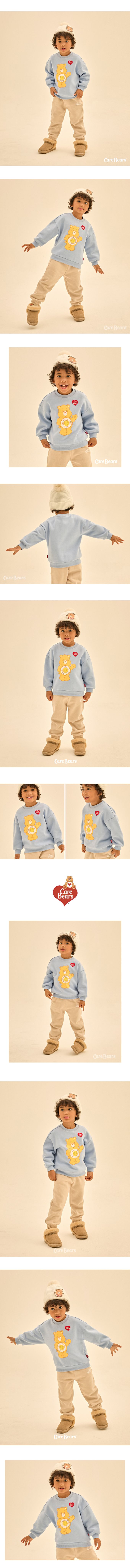 韓國 Care Bears - 聯名款太陽熊熊內磨毛長袖套裝-水藍X米灰