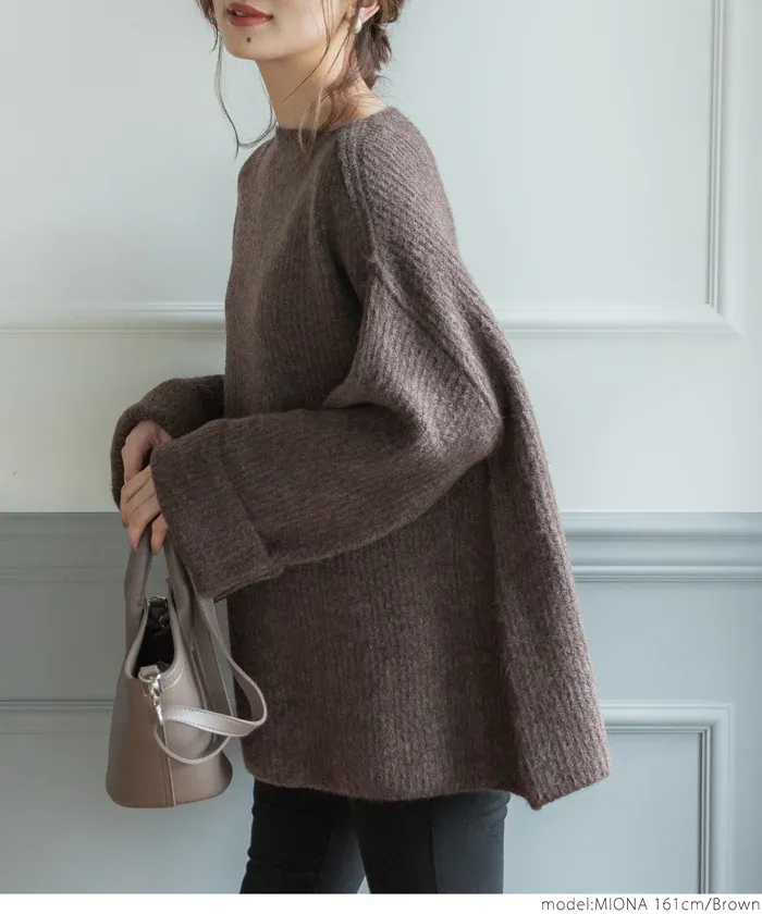 日本 COCA - ふあふあ 船型領柔軟寬鬆毛衣-炭灰