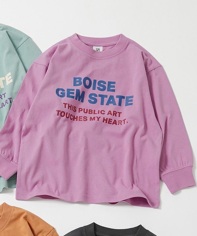 日本 devirock - 100%棉 定番印花寬版長袖上衣-幾何方塊-紫