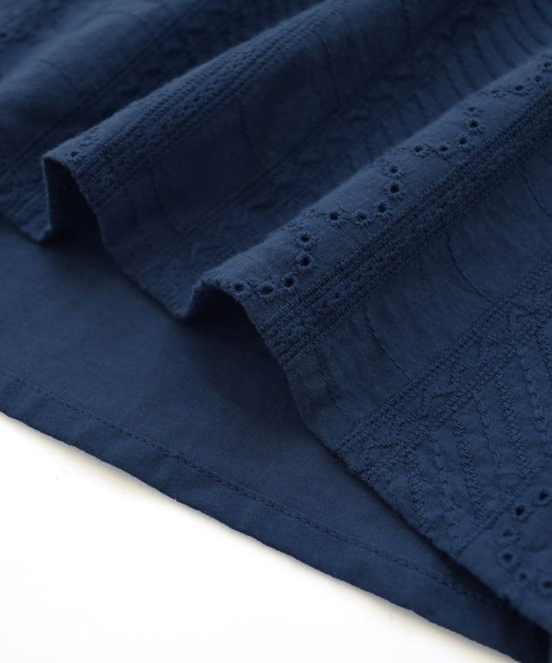 日本 zootie - 100%棉 優雅雕花圓領長袖襯衫-海軍藍