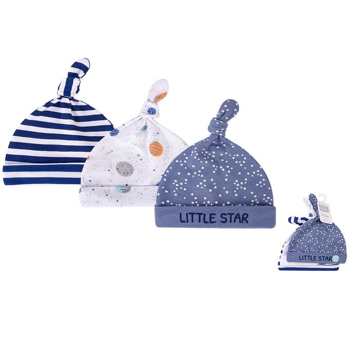 美國 Luvable Friends - 甜蜜寶貝純棉新生兒棉帽 保暖帽3件組-小小星球