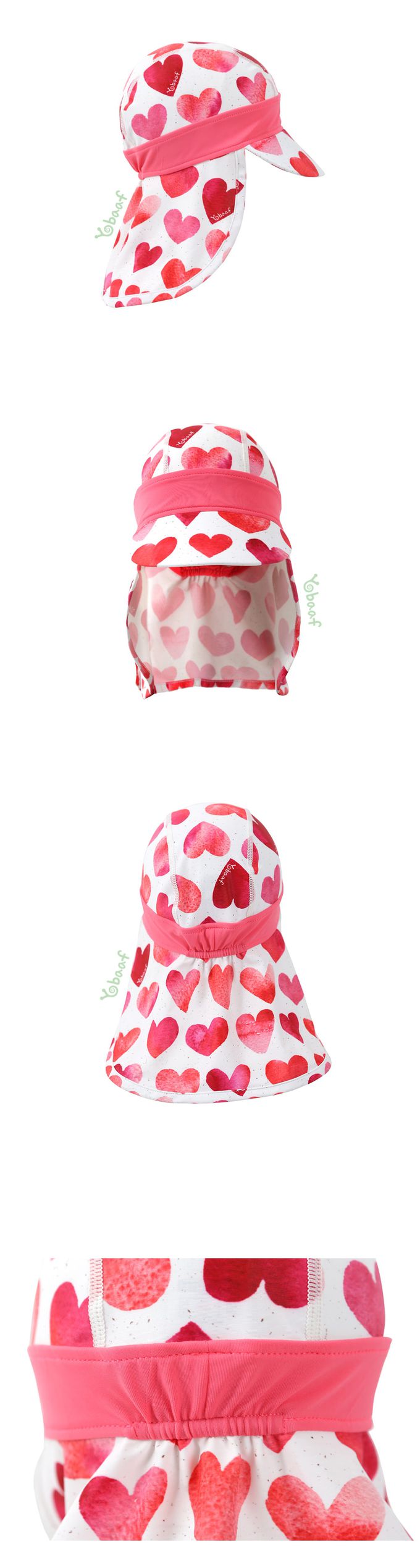 韓國 Yobaaf - UPF50+ 兒童遮脖防曬泳帽-桃粉愛心