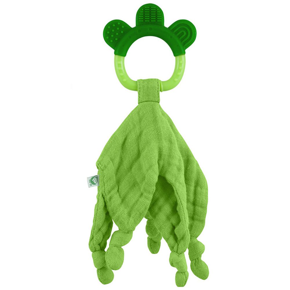 美國 green sprouts 小綠芽 - 固齒器與100%有機棉細紗布安撫巾 二合一-草綠