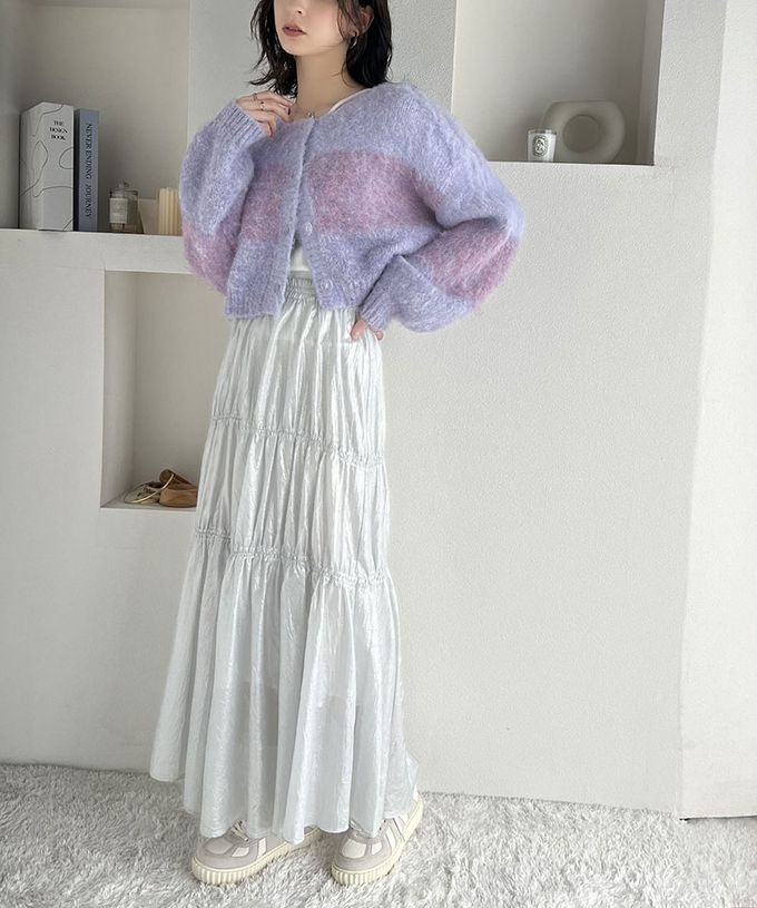 日本 Classical Elf - mily bilet 漸層毛海2way短版開襟衫-米杏色系